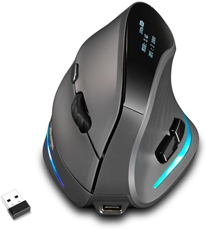 Attoe Gaming Mouse with Display, Wireless Vertical Ergonomic Mouse with Tri-Mode Connectivity, 7 Programmable RGB Buttons, 4000 DPI, Rechargeable for PC Laptop Mac