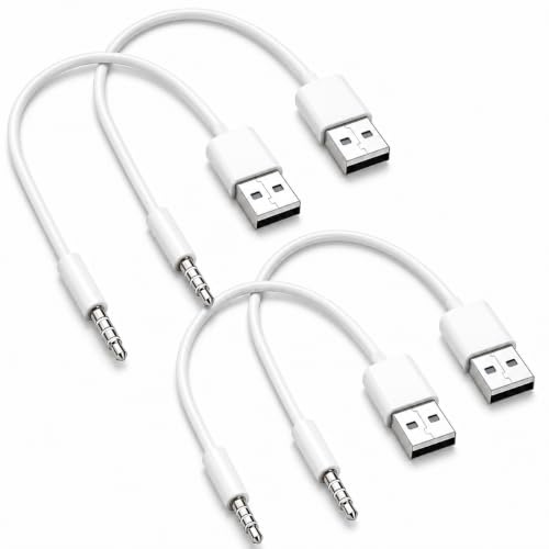 CanQuanSWZX 4PCS Cable 3.5mm Adaptateur USB Jack Sync Data Chargeur, Cordon Audio pour Lecteur MP3, Transfert de Données, Compatible Avec Modèles de 3e À 7e Génération, Accessoire Portable Blanc