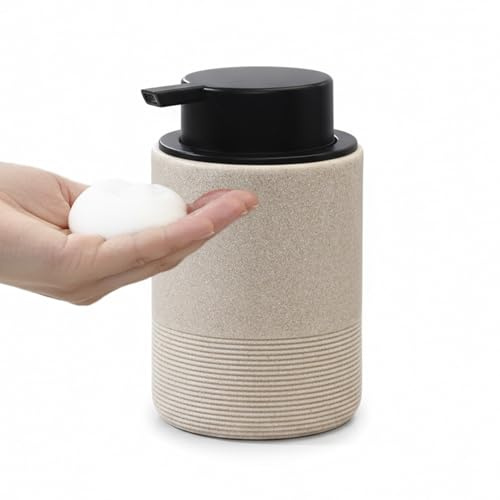 Blissilk 300ml Dispensador Espuma Jabón Baño de Resina, Dispensador Jabón Baño Rellenable Elegante para Baño, Dispensador Jabón para Champú, Jabón de Manos y Limpiador - Beige