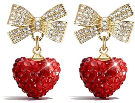 Herz Ohrringe Hängend Damen, Exquisit Valentinstag Ohrringe, Romantisch Heart Earrings, Strass Herzohrringe für Damen Schmuckzubehör zum Valentinstag