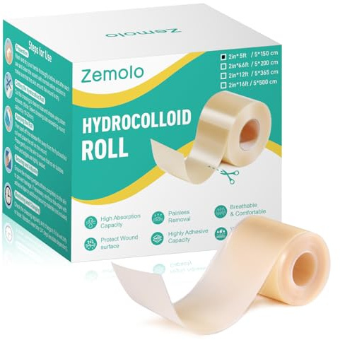 Hydrocolloïdes Pansements Imperméables 5cm x 1.5m, Hydrocolloid Roll Bande Hydrocolloïde Pansements Adhésifs Ultra-fins Couleur Chair Rouleau Hydrocolloid