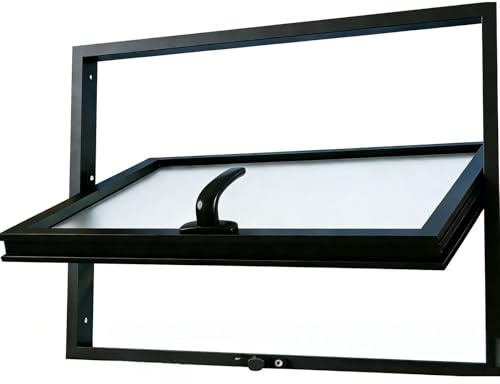 Finestra a Bilico Alluminio Nero, Vetro Satinato per Privacy Taverna Ufficio e Mansarda, Infisso Rotante 360 Gradi Design Industriale(100x50 cm)