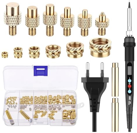 Set di saldatori da 90 W per inserti filettati, stampa 3D: saldatore digitale LCD 180-500 °C, regolabile con 6 punte (M2/M3/M4/M5/M6/M7M8), 139 dadi in ottone e 2 adattatori, riscaldamento rapido per