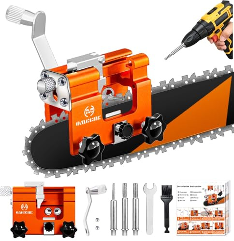 OMCCHK Kettensägen Schärfgerät mit 3‘Kettenschärfgerät Diamant Kettensäge Shank Schleifer, Universal Kettenschärfgerät, Tragbare Kettenschär Handkurbel fer für Kettensägen 4-22