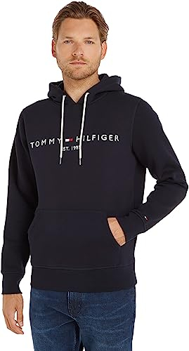 Tommy Hilfiger Uomo Felpa Core Tommy Logo con Cappuccio, Blu (Sky Captain), M