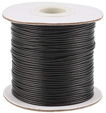 Pandahall - Cuerda de poliéster encerado de 92 yardas de 1 mm, para manualidades, manualidades, macramé, cuerda de hilo con carrete (negro)