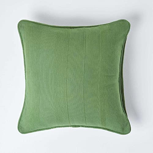 HOMESCAPES Rajput Ribbed Cushion Cover 18 x 18 Inches (45 x 45cm) Dark Olive Green 100% Cotton Coordinating with Rajput Throws and Curtains Easy care Washable at home