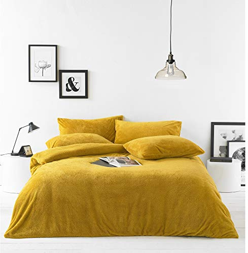 Furn Sherpa Duvet Cover Set – Polyester-Ochre-Double Size