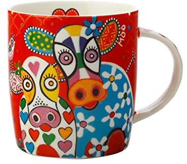 Maxwell & Williams - Mug en Porcelaine, Motifs et Dessins de Vaches Colorées, Collection Love Hearts by Donna Sharam, 370 ml - Multicolores