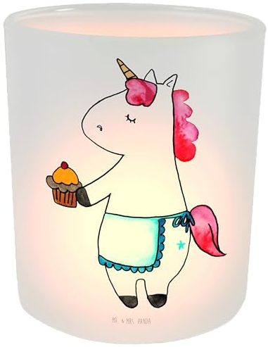 Mr. & Mrs. Panda Teelicht Einhorn Muffin - Geschenk, Unicorn, Liebesgrüße, Teelichthalter, Einhörner, Kekse, Windlicht Glas, Einhorn Deko, Windlicht