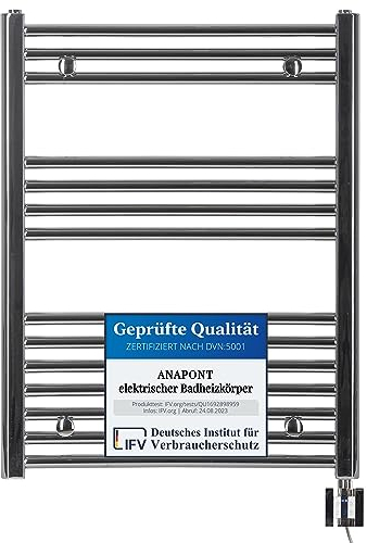 anapont elektrischer Badheizkörper - Chrom gerade - Timer-Funktion - Handtuchheizkörper - Badheizung elektrisch - Handtuchheizung - Made in Germany