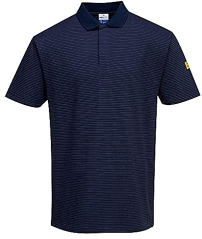 Portwest AS21 Anti-Static ESD Polo Shirt Short Sleeve Concealed Stud Front | Navy, X Large, EN 61340-5-1, EN 1149-5, UKCA, Classic Fit, 96% Cotton, Ribbed Collar, Lightweight, Breathable, Workwear