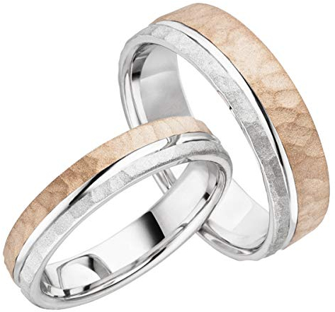 JC Trauringe Silber 925 Paarpreis Eheringe Rotgold Weißgold Plattiert I Breite Partnerringe mit Gravur in edler Schatulle I 2 Hochzeitsringe Herrenring 5,5 mm & Damenring 4,0 mm I LC131-P-4