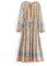 Boho Maxi Dress Long Sleeve Summer Dresses for Women Floral Casual Flare Flowy Gypsy Hippie Bohemian Style (UK, Alpha, L, Regular, Regular, Beige)