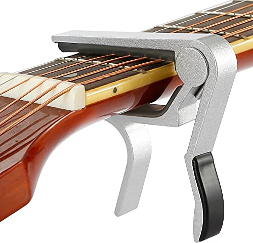 Cejilla de cambio rápido para guitarra acústica, eléctrica, clásica y ukelele de 6 cuerdas, color plateado