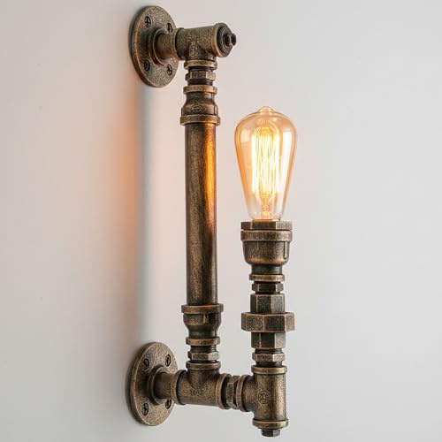 Moderne rustikale industrielle Steampunk Wasserpfeife Wand Steampunk Bauernhaus Wand Sconce,Moderne Metall Steampunk Wandleuchte Wasserrohr,Wandhalterung E27 Sockel Vintage Wandleuchte