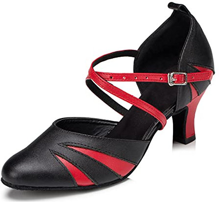 MINITOO Women Dance Shoes Closed Toe Party Evening Wedding Pumps with Ankle Strap L192 Black UK 7