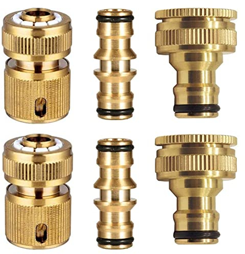 6 Piezas Conector Manguera Jardin Laton 1/2 Pulgada Conector Rápido Manguera y 3/4 Pulgada 2-en-1 Adaptador de Grifo Accesorios de Manguera Bidireccional