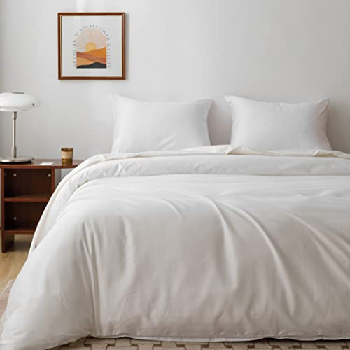 HeimenAogo Ägyptische Baumwolle, Bettbezug, Queen-Size-Größe, Satingewebe, seidig weich und atmungsaktiv, Bettwäsche-Set mit Reißverschluss, langstapelige Baumwolle, reinweiß, 3-teilig (228 x 228 cm)