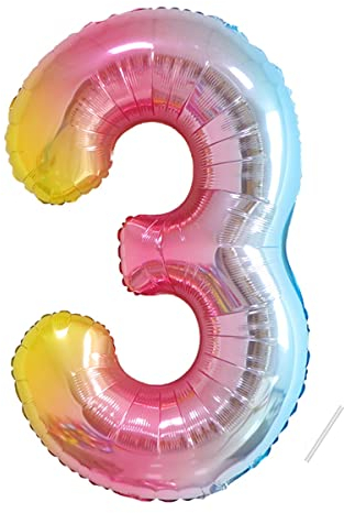 Geburtstag zahlen luftballon 3 jahre | Folienballon 3 XXL Kindergeburtstag Deko Regenbogen Farbverlauf-Riesen Folienballon in 40 - 101cm Geburtstagsdeko - Ballon Zahl Deko zum Geburtstag-Helium