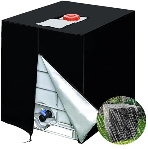 GEDEGOOK Bache pour Cuve 1000 l, Bâche de Protection Solaire pour réservoir d'eau de Pluie IBC, Anti-poussière Anti-UV, Housse de Protection, bâche de Protection 116 x 100 x 120 cm, Noir
