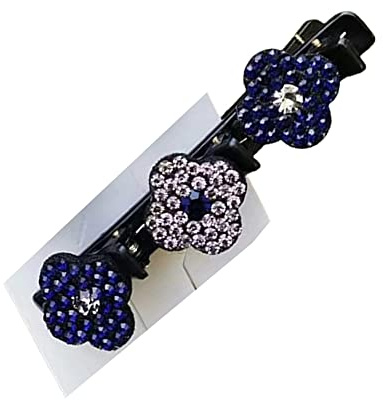 Throushine Kolibrin Haarspange mit Kristallblume (Dunkel Blau)