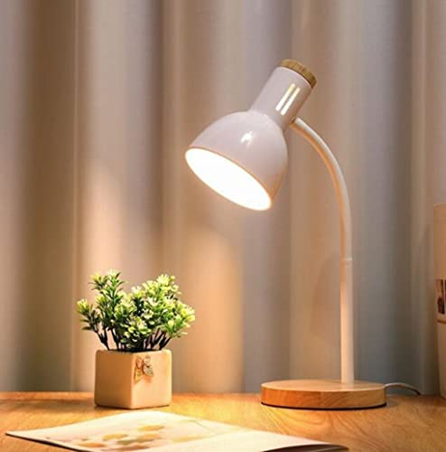 SXYSXYSXY Modern Holz Schreibtischlampe Nordic Kinder Leselampe Studierlampe Metall Büro Arbeitsleuchte Retro Klassische LED Verstellbarer Kopf Tischlampe Schlafzimmer Nachttischlampe E27,Weiß