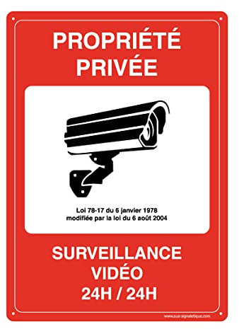 AUA SIGNALETIQUE - Panneau De Signalisation en PVC Rigide et Compact 1.5 mm. (121 x 170 mm, Propriété Privée Surveillance Vidéo)