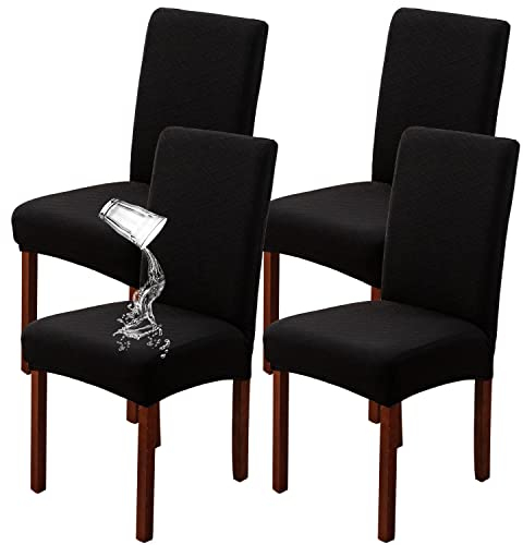 JUNZHE 4/6 Stück Esszimmerstuhlbezug, Moderne Elastische Teleskopstuhl-Schutzhülle, abnehmbare waschbare Küchenstuhl-Sitzbezug (Schwarz,4 Pieces)
