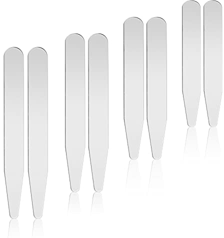 HAOMEEDUO 8 Stk Kragenstäbchen Hemd Metall Kragen Stäbchen Edelstahl Hemdkragen Stäbchen Set 76MM/ 70MM/ 63.5MM/ 56MM Collar Stays Silber Kragenstege Herren Kragenverstärker Hemd für Vater Ehemann