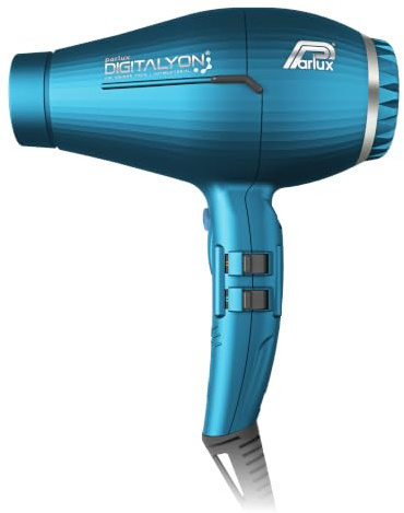 Parlux Digitalyon Blue Digital Hair Dryer with Slim Straightening Nozzle | for a Frizz-Free Straight Hair Look. Quiet with 2 Speeds and 4 Temperatures and Cold Air Button