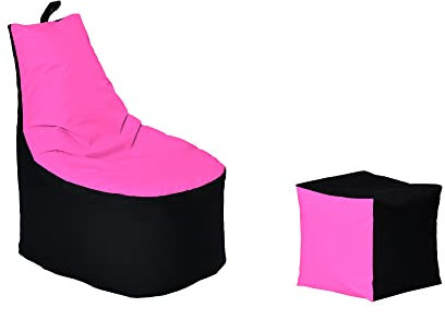 Momiralland Classic Sitzsack XL - XXL mit Hocker Sitzkissen BodenKissen Sessel In- & Outdoor geeignet Gaming Sitzsack für Erwachsene und Kinder… (Schwarz – Pink, XL - Durchmesser 65 cm)