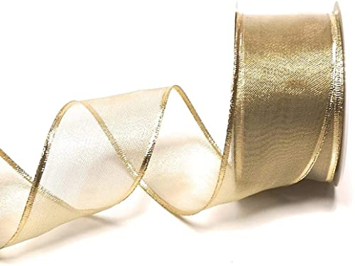 s.dekoda Schleifenband 25m x 60mm Gold Lurexgitter Dekoband Goldband mit Draht [5260]