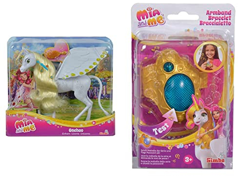Simba 109480093 - Mia and Me Einhorn Onchao, mit beweglichen Flügeln & 109480101 - Mia und Me Armband, magisches Einhorn-Armband zur Serie