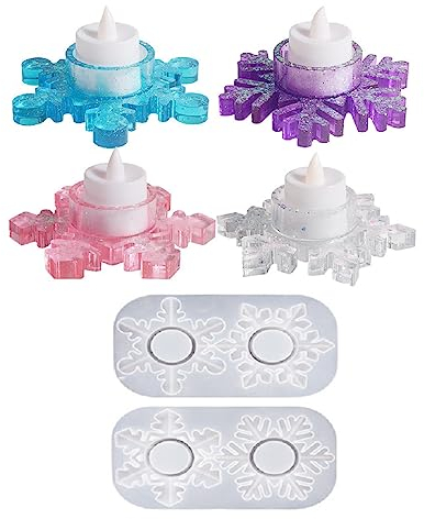 Yalulu 2 Stück Schneeflocken Kerzenhalter Silikonform, DIY Kerzenhalter Gießform Epoxidharz Formen, Kerzenständer Gießformen Resin Silikonform Ornamente Formen