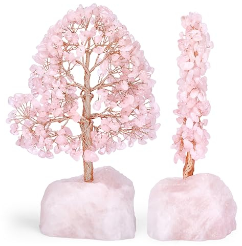 Pfotenolymp Kristall-Bonsai-Baum, Rosenfarbe, Feng Shui Bonsai aus Kupfer-Metall. Multifunktionaler Geldbaum für Chakra-Balance, Reiki-Heilung, Meditation und Rituale -16cm x 9cm