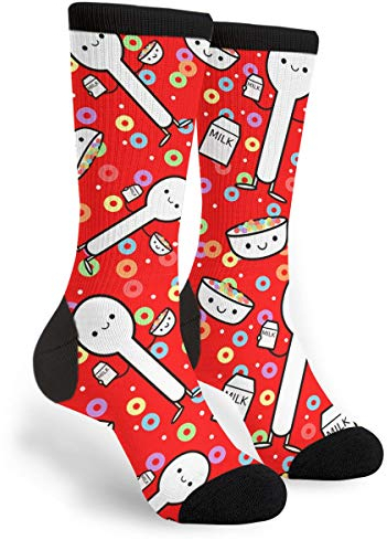 351 Women Men Fun Dress Socks Spoons And Cereal Boot Socks Anti Blister Crew Socks Thick Walking Socks For Hiking Walking Running