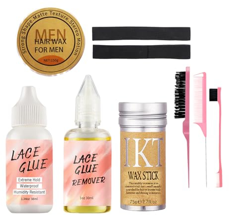 Lace Wig Glue, Hair Styling Wax Gel Wig Kit,Strong Hold Invisible Waterproof Hair Glue with Lace Remover,Wig Band,Hair Wax Stick,Edge Control Kit,Wig Fitting Tool for Hair Systems