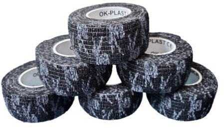 6 x Ok-plast Fingerpflaster 2,5 cm Breit | Selbsthaftend | Klebt nicht auf Haut & Haare | für Mensch & Tier (6 Rollen, Schwarz mit Totenkopf)