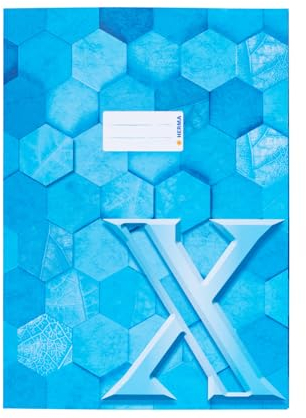HERMA 20093 Heftumschlag A4 Karton Hellblau, veredelte Hefthülle mit Beschriftungsfeld aus stabilem & extra starkem Papier, Heftschoner mit Hexagon Muster Motiv für Schulhefte, farbig