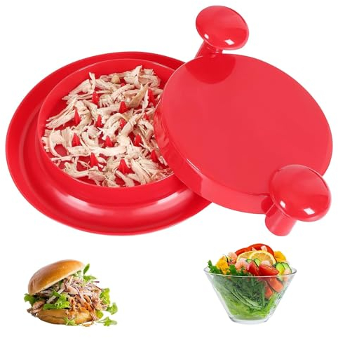 Wekuw Trituradora de Pollo 18cm Desmenuzador de Pollo Cortador Manual de Carne Deshilachador de Carne con Asas Ergonómicas y Base Antideslizante, para Verduras,Carne de Cerdo,Pollo (Rojo)
