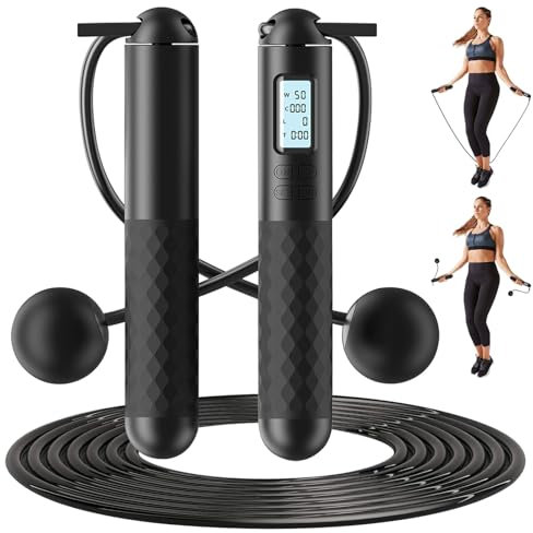 Corde à Sauter avec Compteur,Corde a Sauter Sans Fil Sport,Jump Rope Réglable avec Compteur Calories et Minuterie LCD écran Montrant,pour Fitness Adulte,Enfant(noir)
