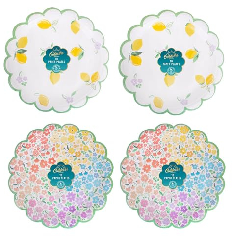 YöL Pack of 40 Small Scallop Edge Paper Plates Floral Lemon Design Summer Dining Picnic Party BBQ