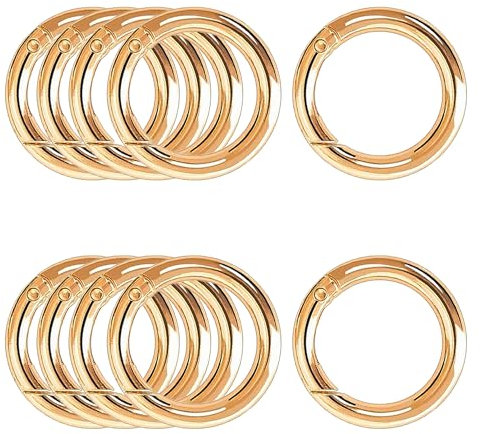 XCSJ 10pcs Karabiner Rund 43mm OD 31mm ID Sehr Robust Zinklegierung Karabiner Ring Karabinerhaken Rund Karabiner Ring O Ring Runde Karabiner für Tasche, Geldbörsen, DIY Handwerk (Gold)