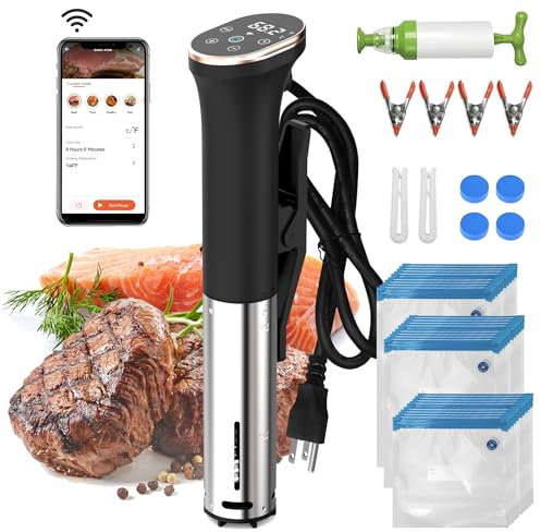 Karinear Thermoplongeur Wi-Fi Cuisson Sous Vide | 1400W Cuiseur Sous Vide | 10-90°C, Minuterie de 1-99 Min | Thermoplongeur Cuisine avec Kit pompe, Aimant Sous Vide | Contrôle par APP (Wi-Fi 2,4 G)