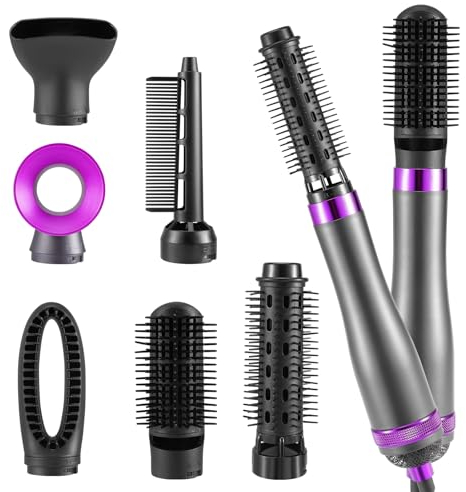 Towwoo Cepillo Secador de Pelo 6 en 1, 1000 W Cepillo de Aire Caliente con 6 Accesorios para Seca, Alisa, Moldea, Volumen, Rizador, Iones Negativos Peine Alisador, Rizador para Todo Tipo de Cabello