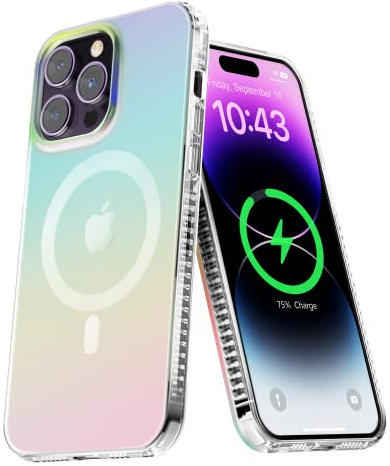 Chrinip Magnetic Iridescent Clear Designed for iPhone 13 & 14 Case [Compatible with MagSafe] [Military Grade Protection] Shockproof Phone Cases for Women Men Slim Thin Cover 2024- Iridescent Design