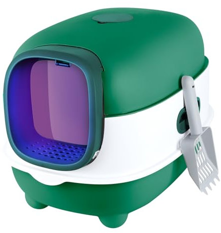 Litiere Chat Autonettoyante, Bac à Litière Autonettoyante, Litiere Fermée Auto Nettoyante,Chat Maison de Toilette,avec Sac désodorisant(en Haut) et Pelle à litière pour Chat (Vert)