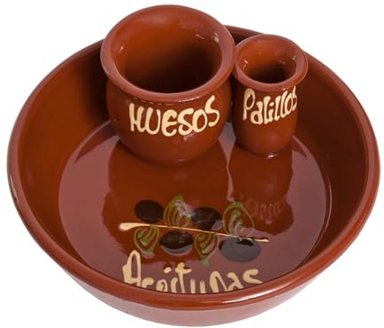 TWO TIGERS Pack 6 Aceitunero de Barro. Recipiente para Aceitunas, Huesos, Palillos.16cm Diámetro x 6cm Altura. Botijo de Barro para Olivas. Cazuela de Barro. Para Hogar, Hostelería, Bar