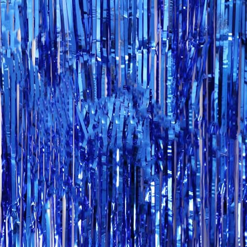 2PCS Tinsel Curtains Foil Backdrop 3.2 x 6.5ft, Tinsel Foil Fringe Curtain Door Curtains Hanging Streamers, 1 x 2m Door Backdrop Photo Prop for Birthday Party Wedding Holiday Decoration-(Deep Blue)